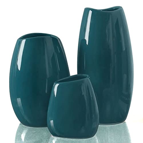 hjn Ceramic Vase Set of 3 Teal Flower Vase for Home Decor Modern Decorative Vase for Flowers Vases for Your Ideal Shelf DecorTableLiving RoomKitchenOfficeTeal