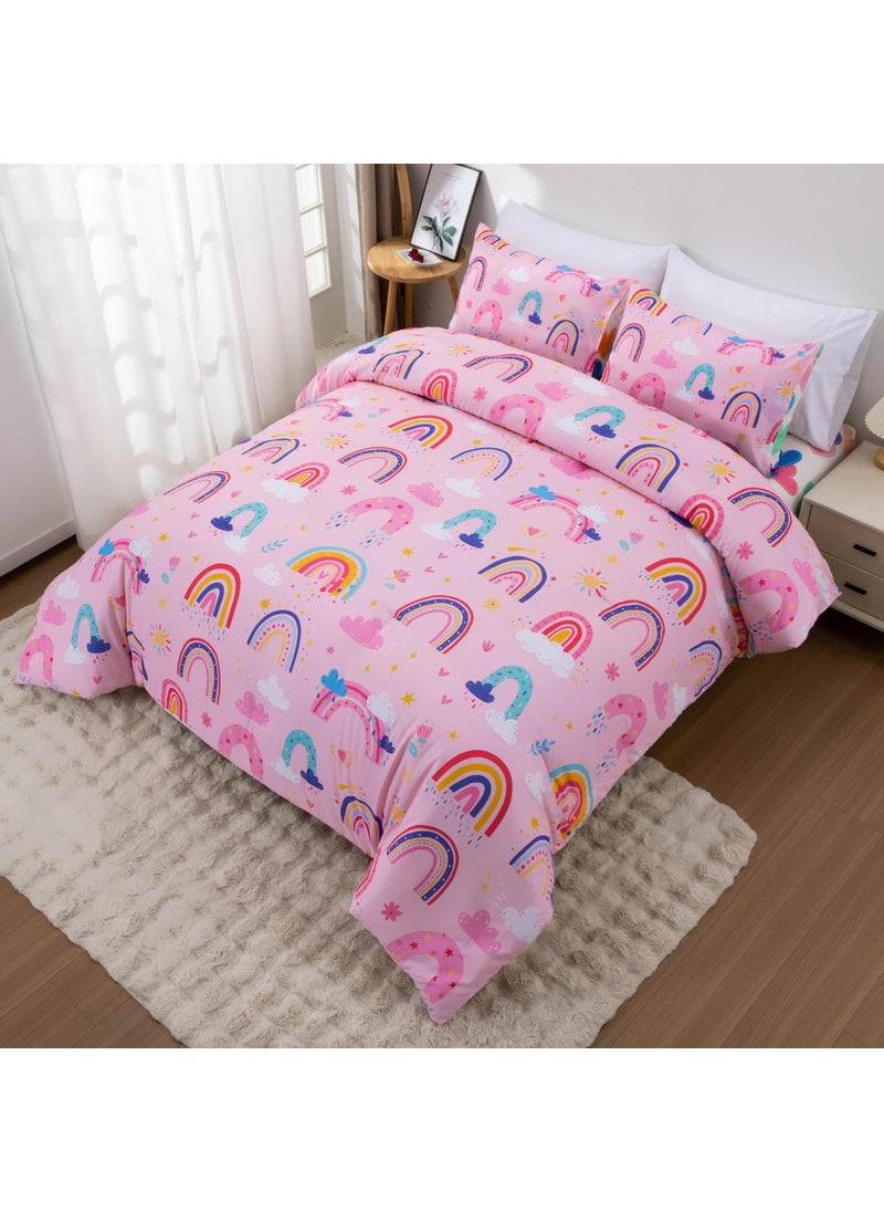 Btargot Btargot Lightweight Soft 3 Piece Rainbow Comforter Set with 2 Pillow Covers  Cartoon Love Hearts Suns and Stars Bedding Set for Girls Boys Kids  Full Light Pink  - Image 2