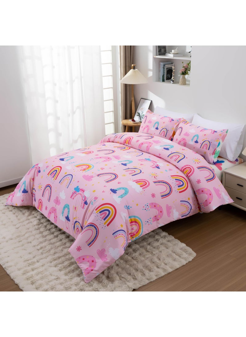 Btargot Btargot Lightweight Soft 3 Piece Rainbow Comforter Set with 2 Pillow Covers  Cartoon Love Hearts Suns and Stars Bedding Set for Girls Boys Kids  Full Light Pink  - Image 4