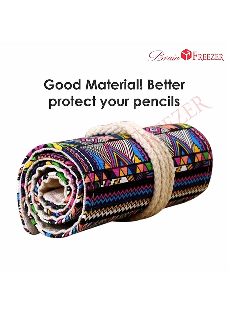 Brain Freezer Brain Freezer 36 Holes Colourfull Stipe Print Canvas Pencil Wrap Case for Adults and Kids Colored Pencil Roll Up Canvas Pouch Package for Sketching Drawing Writing StorageConstellation 36 Holes  - Image 2