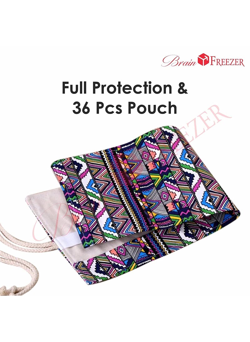 Brain Freezer Brain Freezer 36 Holes Colourfull Stipe Print Canvas Pencil Wrap Case for Adults and Kids Colored Pencil Roll Up Canvas Pouch Package for Sketching Drawing Writing StorageConstellation 36 Holes  - Image 3