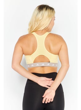 Adidas Women Brand Logo Padded Sports Bra, Yellow/Grey  - Image 4