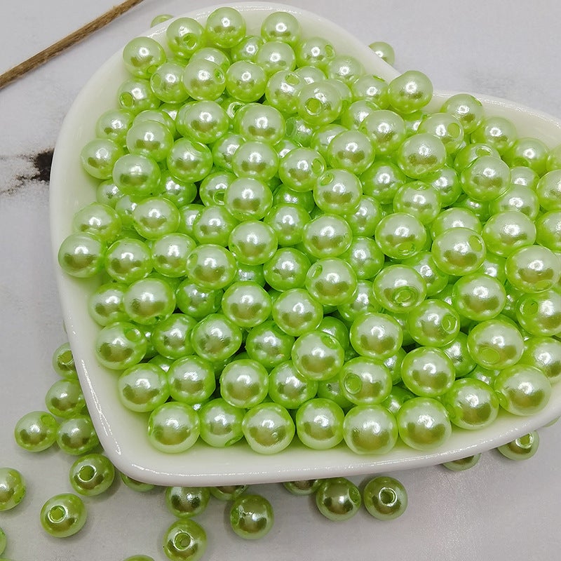 ABS Hole Mixed Color Faux Pearl Beads Handmade Beaded DIY Material Shoes Clothing Hats Bracelet Accessories Pore-Grass Green