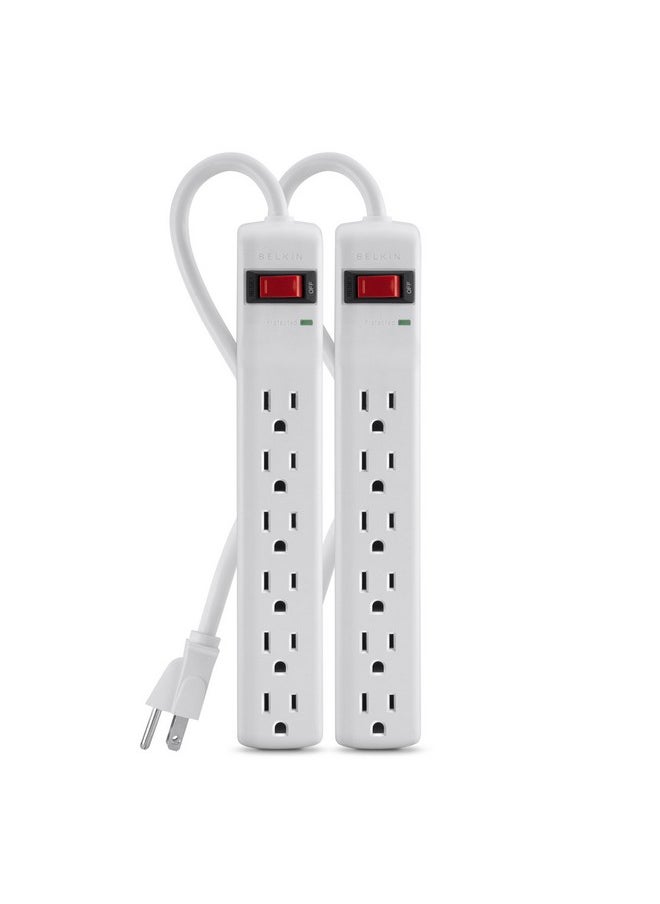belkin Power Strip Surge Protector 6 Ac Multiple Outlets, 2 Ft Long Heavy Duty Metal Extension Cord For Home, Office, Travel, Computer Desktop & Phone Charging Brick 200 Joules, White (2 Pack)  - Image 2