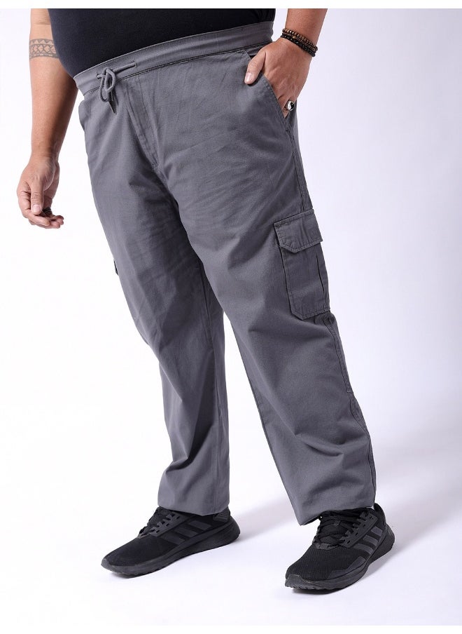 HARDSODA Hardsoda Ash Grey Men Plus Fit Casual Solid Regular Cargo  - Image 3