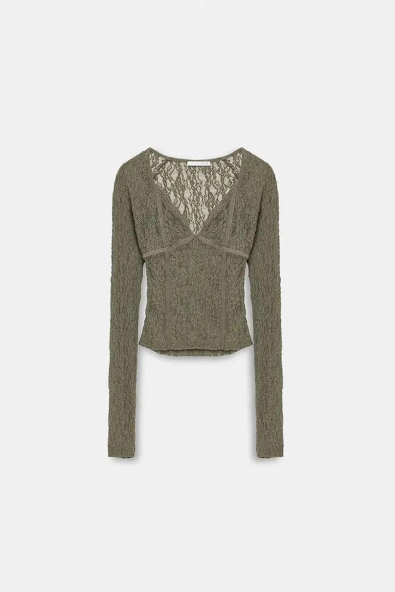 ديلفين DILVIN Women’s Lace V-neck Long-sleeve Top