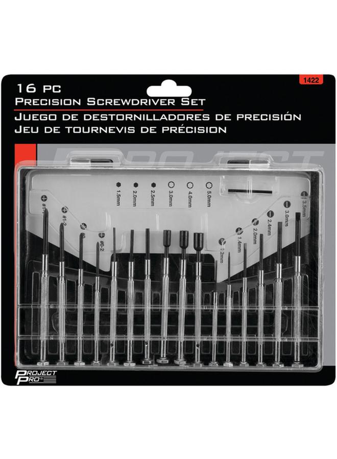 Performance Tool 16-Piece Project Pro Chrome Plated Corrosion Resistant Precision Screwdriver Set Black and Silver 1422 - Image 2