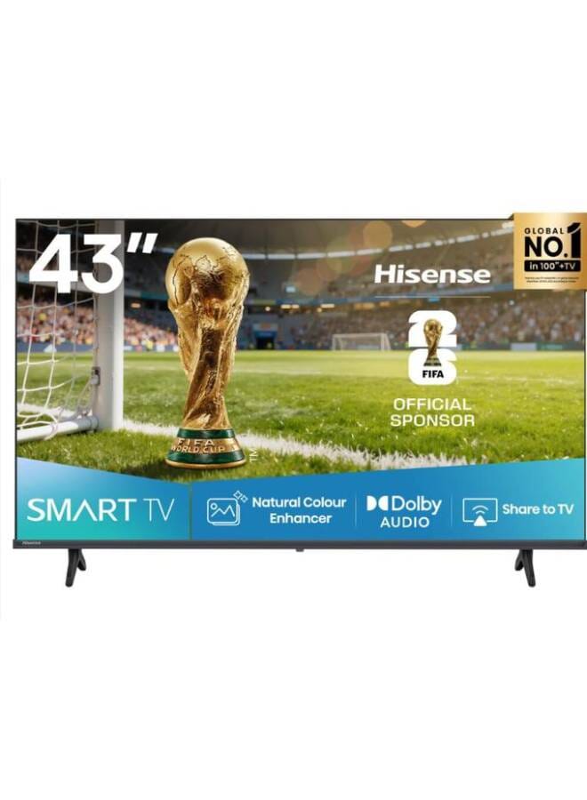 43 Inch Full HD Smart TV – VIDAA OS, Natural Color Enhancer, Game Mode, Dolby Audio, Screen Mirroring, Noise Reduction, HDMI ARC, Wi-Fi, YouTube, Netflix - 2025 43A4Q Black