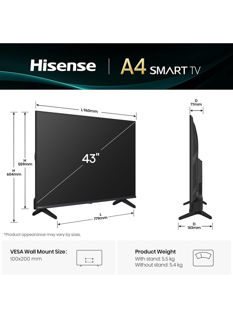 هايسنس تلفاز ذكي 43 بوصة بدقة Full HD - نظام VIDAA، معزز الألوان الطبيعي، وضع الألعاب، صوت دولبي، عكس الشاشة، تقليل الضوضاء، HDMI ARC، واي فاي، يوتيوب، نتفليكس - 2025 - Image 2