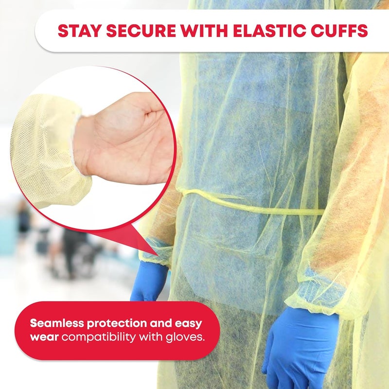 Ever Ready First Aid فستان عزل بأساور مرنة، مقاوم للسوائل، أصفر (عبوة من 10) - Image 3