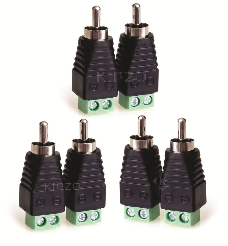 KIPZO RCA to AV Screw Terminal Connector, Pack of 6, Green/Black - Image 1