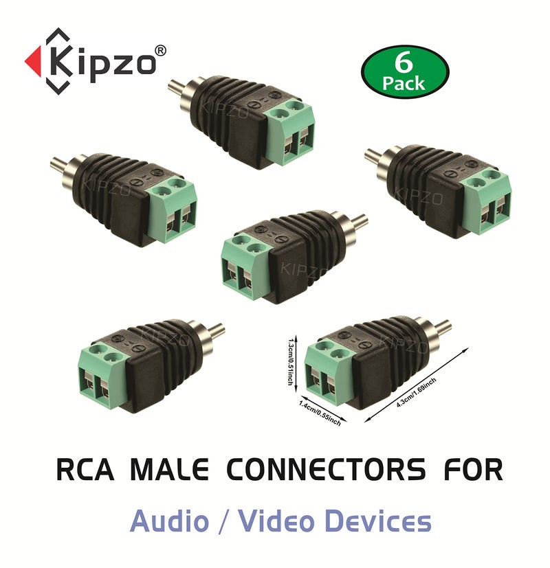 KIPZO RCA to AV Screw Terminal Connector, Pack of 6, Green/Black - Image 4