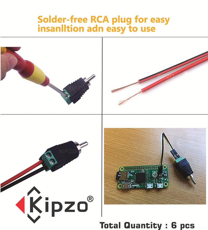 KIPZO RCA to AV Screw Terminal Connector, Pack of 6, Green/Black - Image 5
