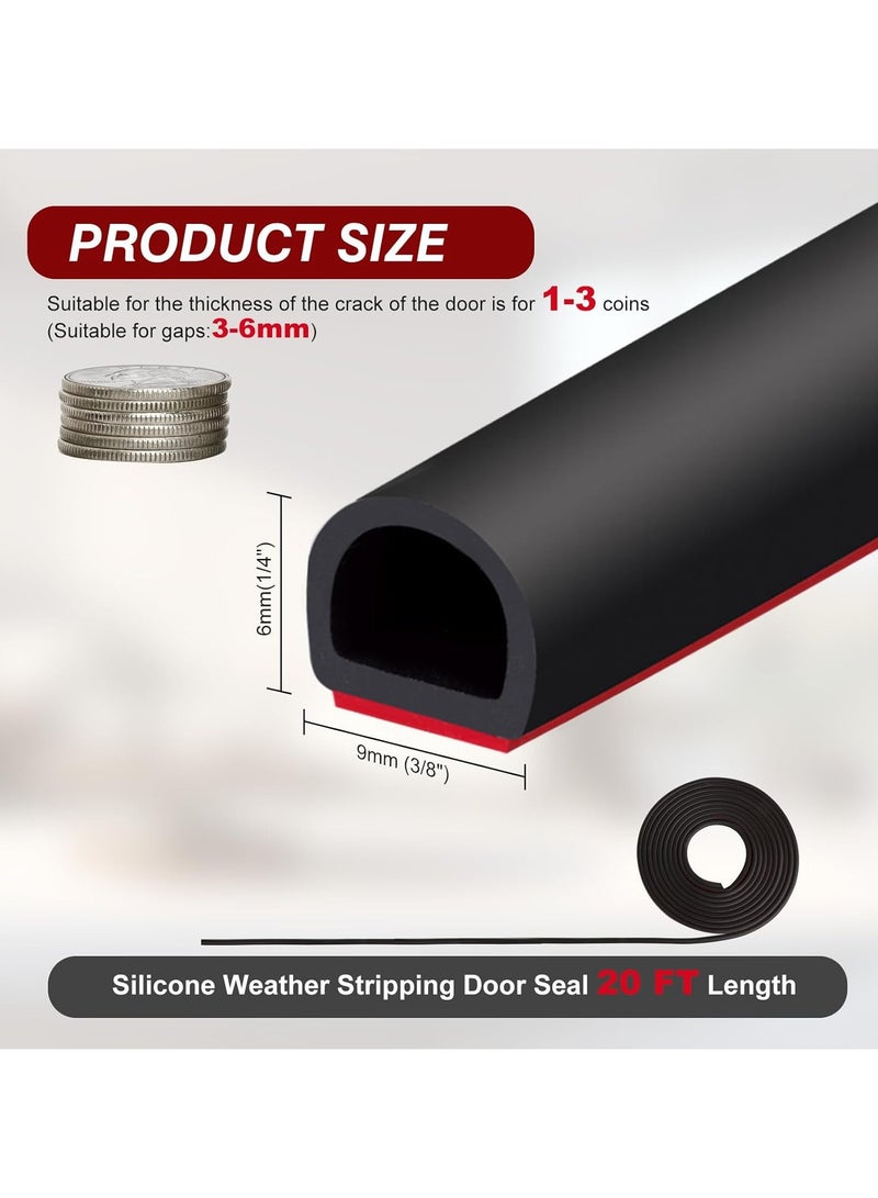 RATSAW Door Weather Stripping Door Seal Strip 6 M Self-Adhesive Rubber Door Insulation Weather Strip for Window and Door Soundproofing D Shape Weatherstripping for Door Frame Gap Blocker for All Kinds Doors Gap - Image 3
