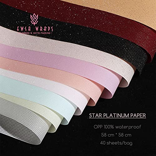 FWSA WRAPS ورق تغليف زهور FWSA مزخرف بالزهور باللون الوردي مقاوم للماء لون نقي مواد تغليف هدايا الزهور 40 ورقة 22.8X22.8 بوصة (اللون 7) - Image 4