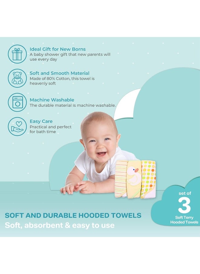 Spasilk Spasilk Hooded Towel Set for Newborn Boys and Girls, Soft Terry Towel Set, Pack of 3, Yellow Duck  - Image 5