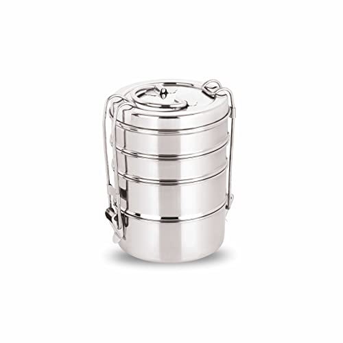 neelam Stainless Steel Lunch Box/Tiffin with Locking Clip, 4-Tier Container, 1500 ml, Hot & Cold Leak-Proof, Compact & Durable, Perfect for Office, School, Picnic and Travel, Silver - Image 1