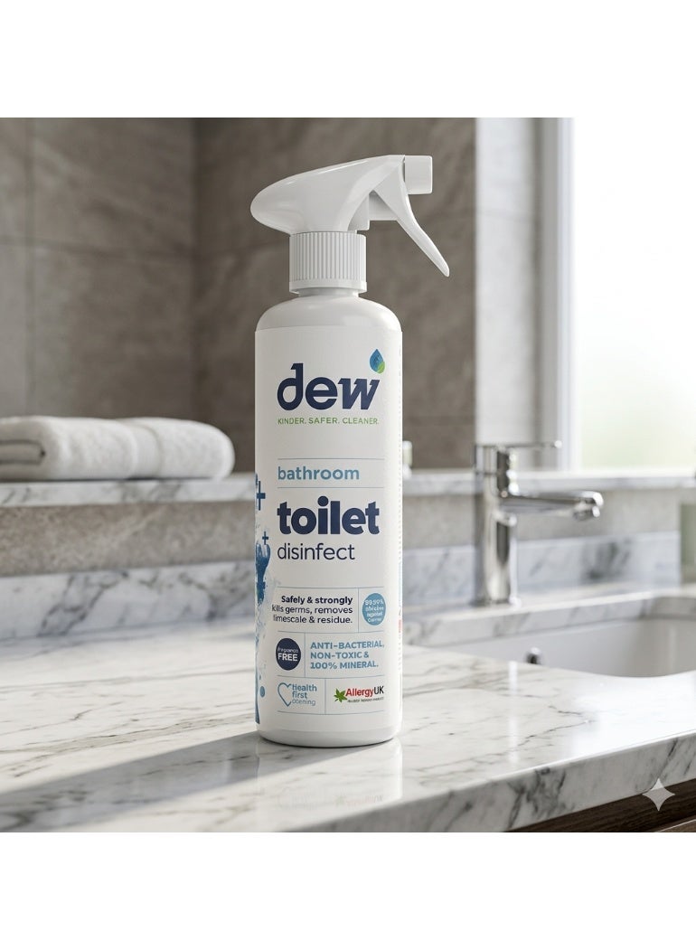 Dew Bathroom Toilet Disinfectant Spray – 100% Mineral, Non-Toxic & Antibacterial – Kills 99.99% of Germs, Removes Limescale & Residue – Fragrance-Free & Allergy UK Certified – 500ml - Image 2