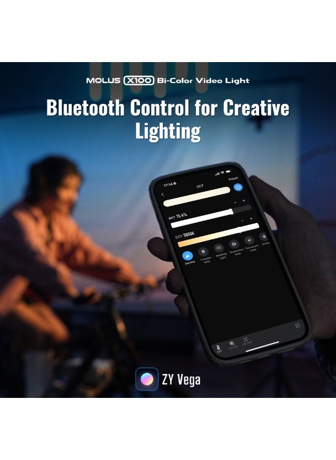 ZHIYUN MOLUS X100 PRO V2 Upgraded Version LED Video Light [Official],Portable 100W 2700K-6500K CRI 95+ TLCI 97+ Bluetooth Brightness Control Continuous Output Lighting for Photography Studio Light