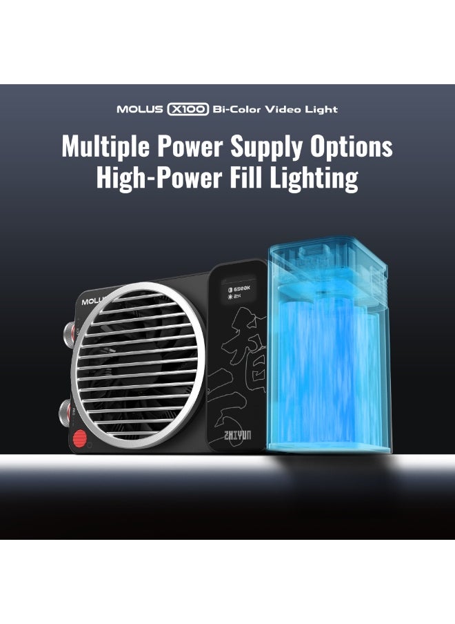 ZHIYUN MOLUS X100 PRO V2 Upgraded Version LED Video Light [Official],Portable 100W 2700K-6500K CRI 95+ TLCI 97+ Bluetooth Brightness Control Continuous Output Lighting for Photography Studio Light
