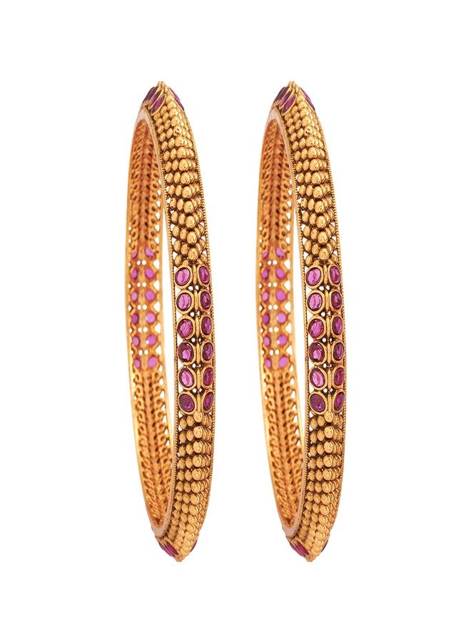 KUSHAL'S Fashion Jewellery Ruby Gold Polished Antique Bangle | Best For Bride, Bridemaids & Special Occasion For Women - 422633