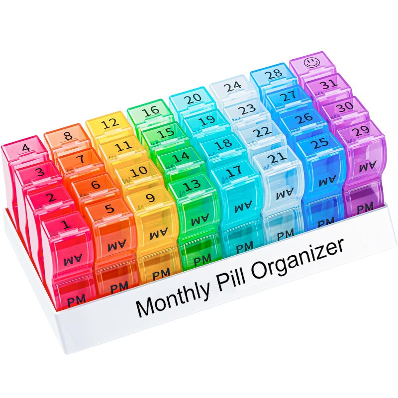 Monthly Pill Organizer 2 Times a Day one Month Pill Box AM PM 30 Day Pill Case Small Compartments to Hold Vitamin and Travel Medicine Organizer 31 Day Pill Organizer 4 Week Pill Cases