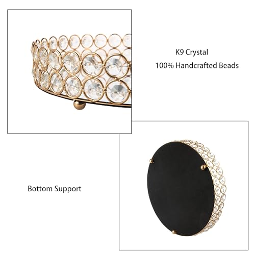 Feyarl Crystal Perfume Tray Makeup Cosmetic Vanity Organizer Jewelry Trinket Display Storage Mirrored Decorative Tray Skin Care Tray for Dresser Home Deco Birthday Gift(Round 10" inch) (Gold) - Image 5