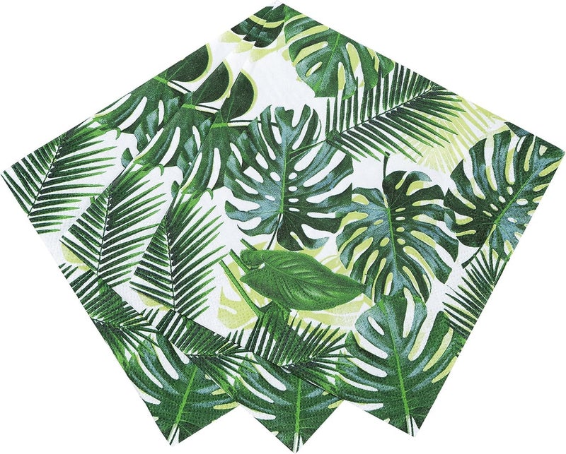 Talking Tables Pack of 20 Tropical Cocktail Napkins - Paper Palm Leaf Serviettes for Kid's Jungle Party, Hawaiian Theme, Luau, Summer, Picnic, Decoupage,Green - Image 1