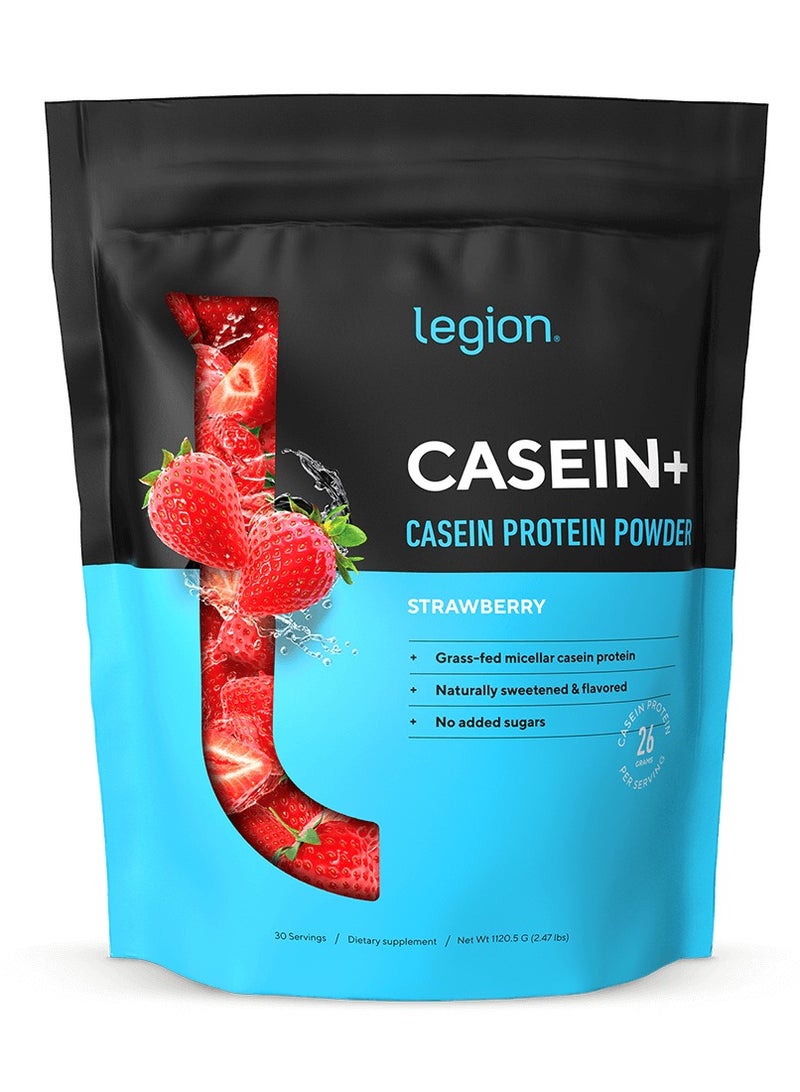 Legion Athletics Casein+ Casein Protein Powder, Grass-Fed Micellar Casein Protein, Naturally Sweetened & Flavored, No Added Sugars, 26g Per Serving, 1120.5 g (2.47 Lbs), 30 Servings - Strawberry - Image 1