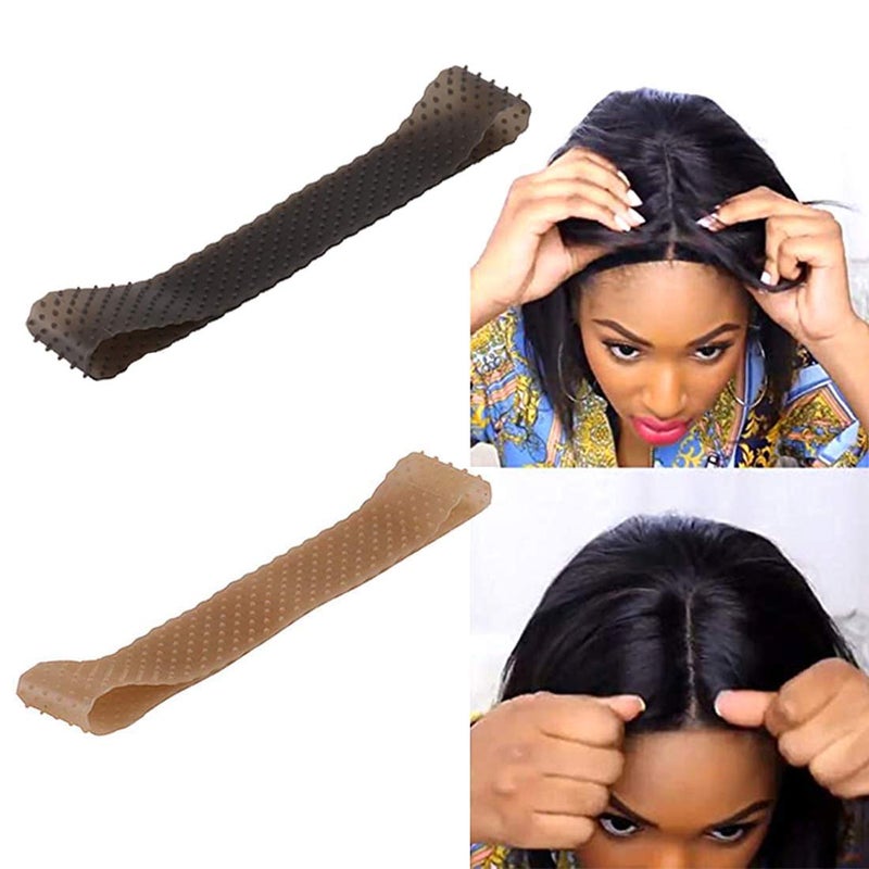 Yuriait 2 Pack HAIRBAND Silicone Wig Grip Band Non Slip Transparent Natural Grip Headbands for Women Comfort Elastic Wig Fix for Lace Wigs light brownblack