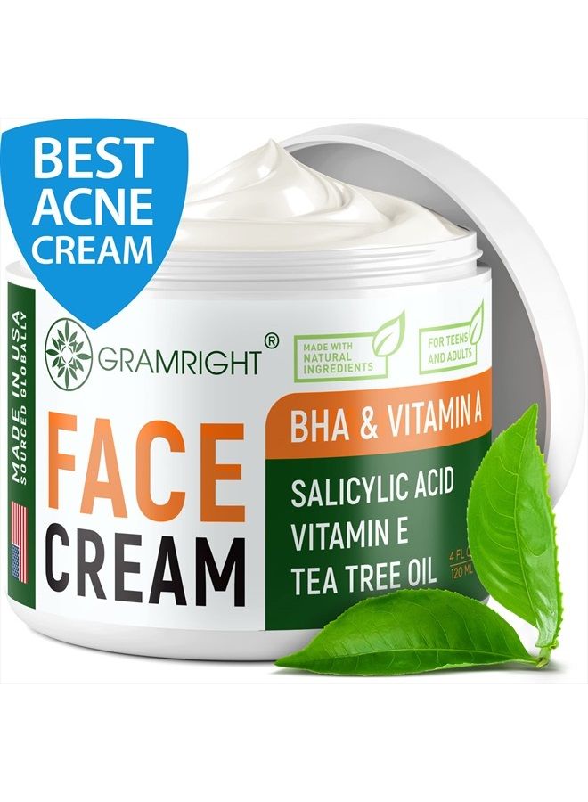 GRAMRIGHT Acne Treatment Face Cream 4 fl.oz - Acne Spot Treatment for Face & Acne Dots - Tea Tree Oil for Acne - Natural Cystic Acne Treatment - For All Skin Types - Premium Acne Scar Cream & Pimple Remover - Image 1