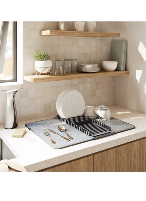 Microfiber dish drying mat and holder with dish drainer made of high-quality plastic - lightweight, space-saving design that can be folded for easy storage, standard, multi-color