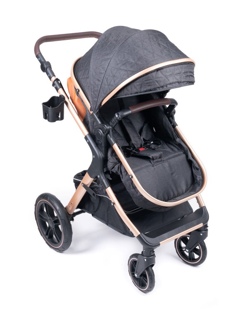 Hababy B1D - Belecoo one fold-to-half luxury pram 2 in 1 - Black  - Image 4