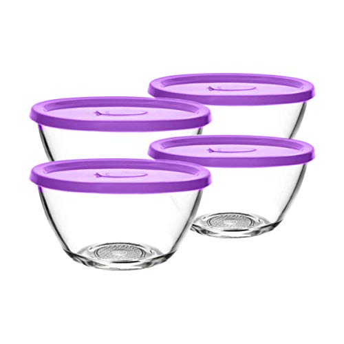 Brezzycloud Set of 4 Glass Mixing Bowl with Lid B16FL - 435ml - Transparent Glass (Set of 4, Lid Color Random) - Image 1