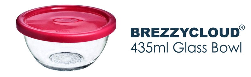 Brezzycloud Set of 4 Glass Mixing Bowl with Lid B16FL - 435ml - Transparent Glass (Set of 4, Lid Color Random) - Image 5