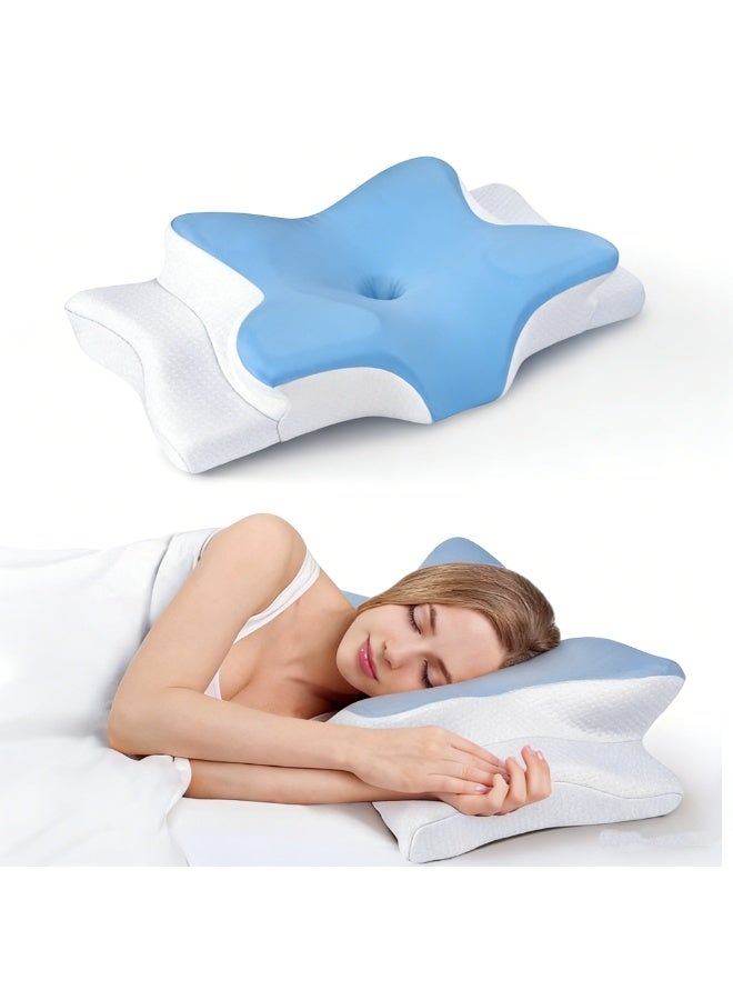 SUCITY Memory Foam Pillow Cervical Pillow Butterfly Shape Pillow Bed Pillow for Shoulder and Neck Pain Relief for Side, Back, and Stomach Sleeping Support Pillow - Image 1