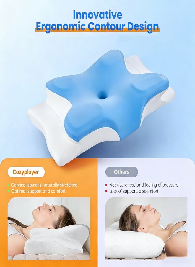 SUCITY Memory Foam Pillow Cervical Pillow Butterfly Shape Pillow Bed Pillow for Shoulder and Neck Pain Relief for Side, Back, and Stomach Sleeping Support Pillow - Image 4