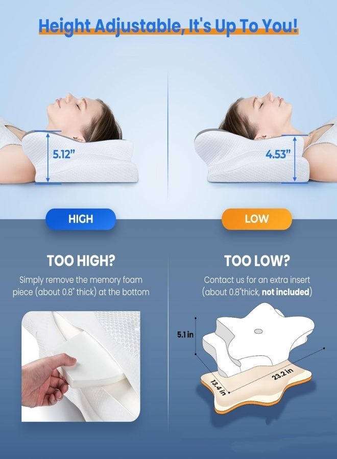 SUCITY Memory Foam Pillow Cervical Pillow Butterfly Shape Pillow Bed Pillow for Shoulder and Neck Pain Relief for Side, Back, and Stomach Sleeping Support Pillow - Image 5