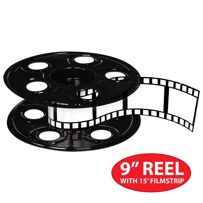 Beistle Movie Reel with Filmstrip Centerpieces, 2-Count Thin Plastic 3D Cinema Reels with 15-Foot Filmstrips, Customizable Hollywood Party Decorations for Red Carpet Events & Theater Themes, 9" - Image 3