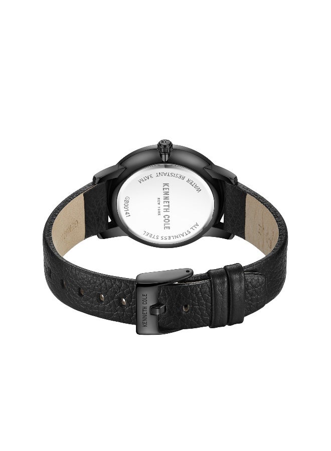 Kenneth Cole New York Modern Classic Black Dial Black Leather Strap Analog Watch for Men - 42mm - Image 3