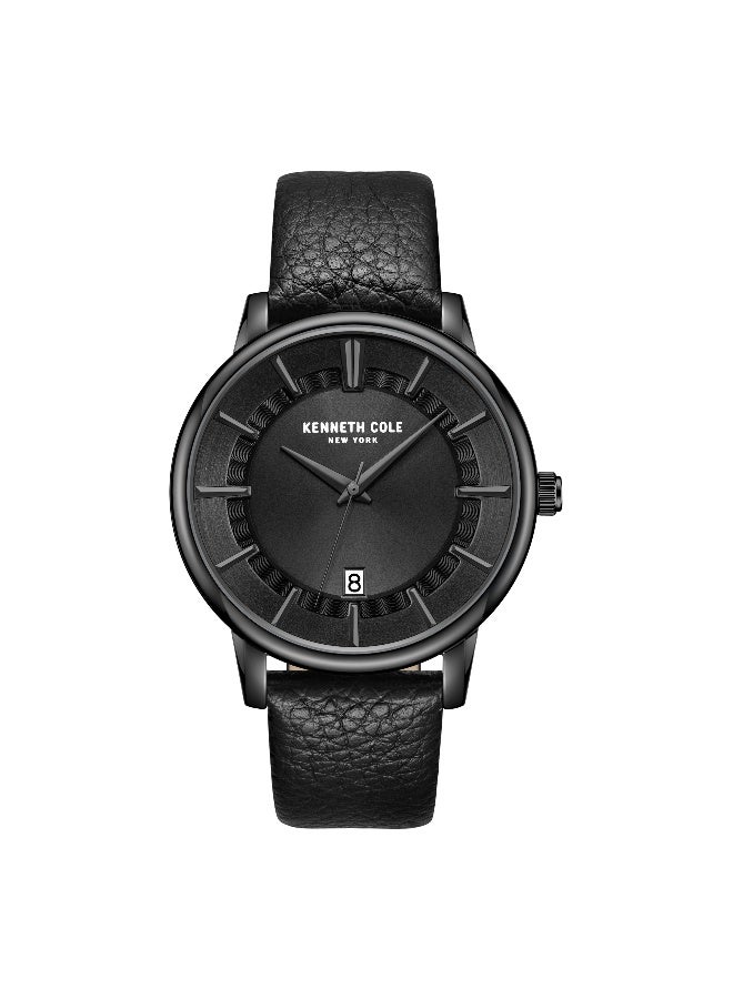 Kenneth Cole New York Modern Classic Black Dial Black Leather Strap Analog Watch for Men - 42mm - Image 1
