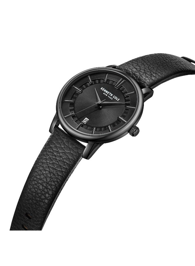 Kenneth Cole New York Modern Classic Black Dial Black Leather Strap Analog Watch for Men - 42mm - Image 2