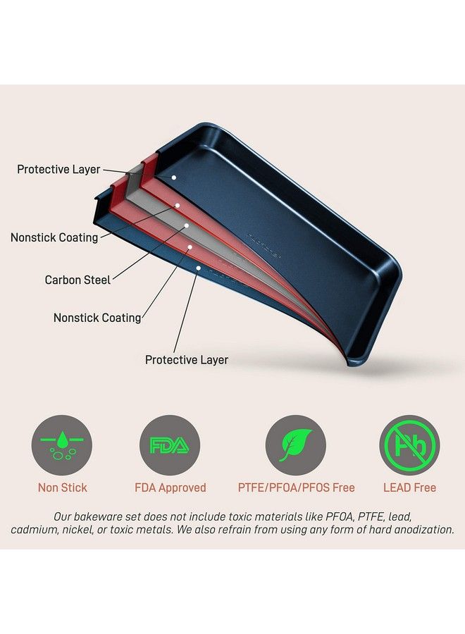 Nutrichef Nonstick Cookie Sheet Baking Pans 2Pc. Professional Quality Kitchen Cooking Nonstick Bake Trays W/ Blue Diamond Coating Inside & Outside Dishwasher Safe Nutrichef One Size - Image 4