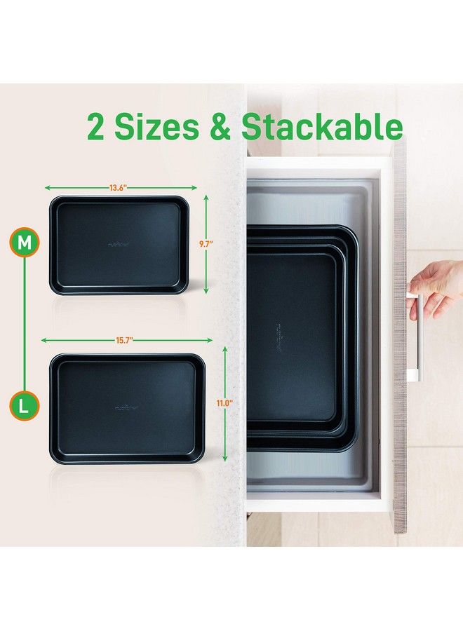 Nutrichef Nonstick Cookie Sheet Baking Pans 2Pc. Professional Quality Kitchen Cooking Nonstick Bake Trays W/ Blue Diamond Coating Inside & Outside Dishwasher Safe Nutrichef One Size - Image 3