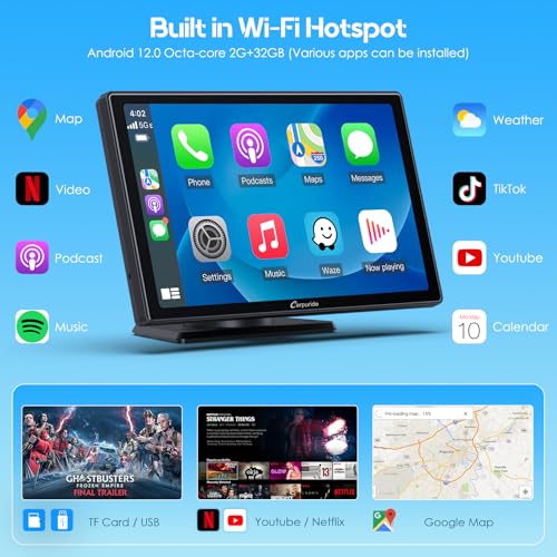 CARPURIDE 9 inch W901 Plus, Wireless CarPlay & Android Auto & Android 12.0 System, Online & Offline GPS Navigation Car Play Screen for Car, G00GLE Play, Netflix, Mirror Link, Bluetooth Audio - Image 4