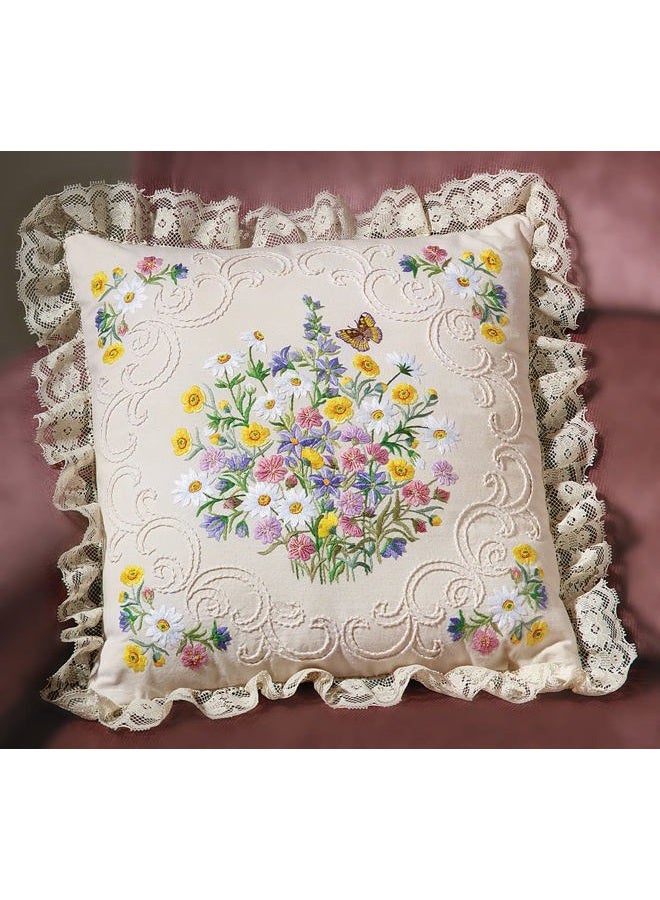 Janlynn Candle Wicking Embroidery Kit, Wildflowers and Butterfly Pillow 14" x 14" - Image 1