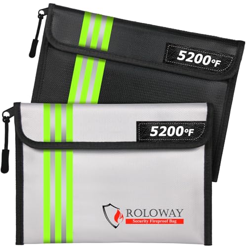 ROLOWAY Fireproof Bag (9.6 x 6.6 inches) 5200℉ Heat Insulated with Reflective Strip, Fireproof Money Bag with Zipper for Cash (2-Pack) - Image 1