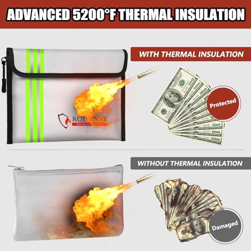 ROLOWAY Fireproof Bag (9.6 x 6.6 inches) 5200℉ Heat Insulated with Reflective Strip, Fireproof Money Bag with Zipper for Cash (2-Pack) - Image 3