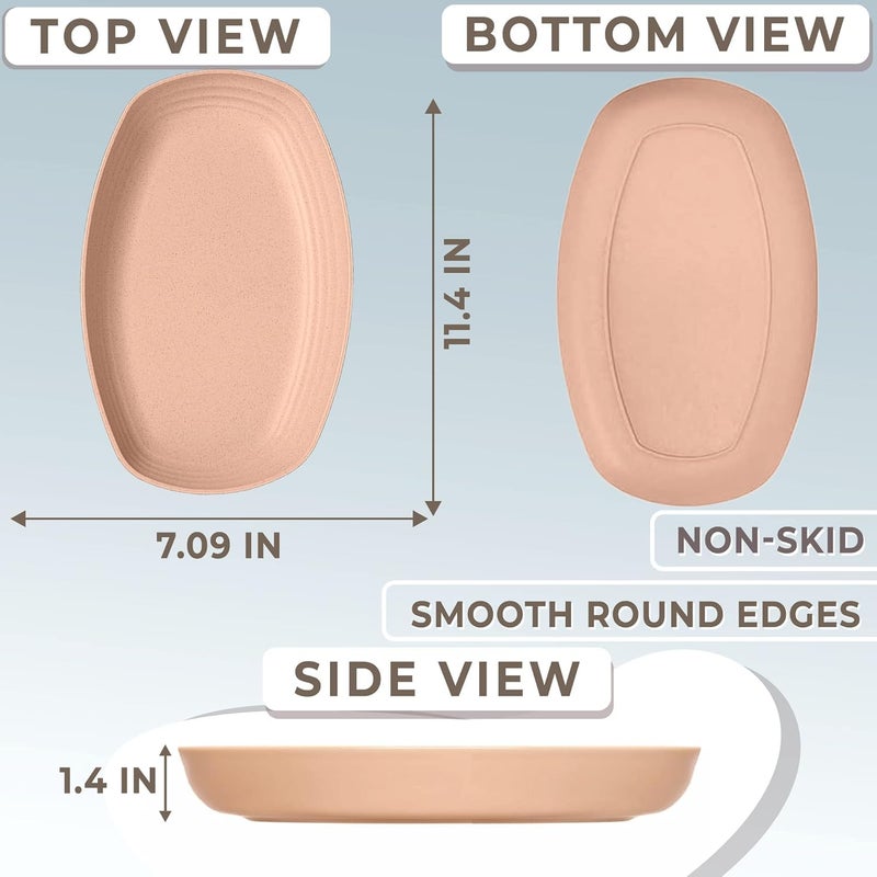 P-PLUS INTERNATIONAL 4 Pcs Wheat Straw Dinnerware Sets - 11″ Food Grade Oval Plates with Smooth Round Edges, Non-Skid Bottom, Lightweight Wheat Dinner Dish Sets for Microwave, Oven in 4 Colors - Image 2