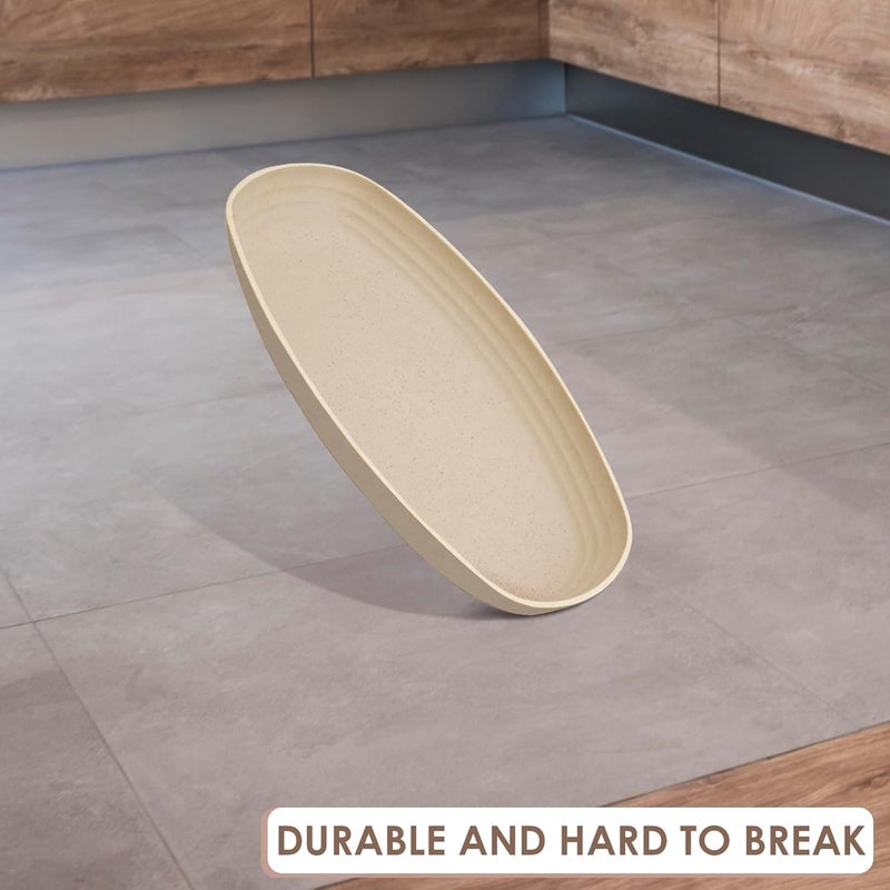 P-PLUS INTERNATIONAL 4 Pcs Wheat Straw Dinnerware Sets - 11″ Food Grade Oval Plates with Smooth Round Edges, Non-Skid Bottom, Lightweight Wheat Dinner Dish Sets for Microwave, Oven in 4 Colors - Image 4